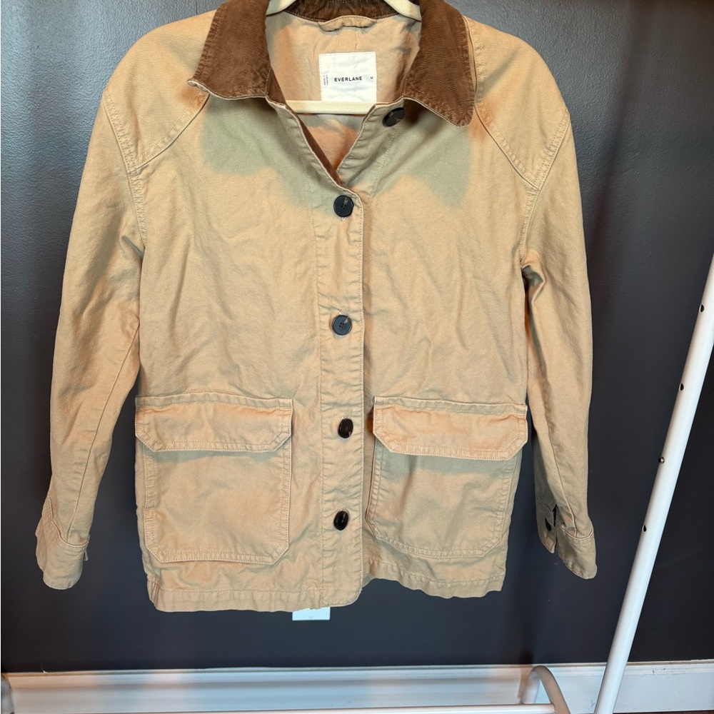 Everlane Beige Barn Jacket with Dark Brown corduroy Collar Like New
